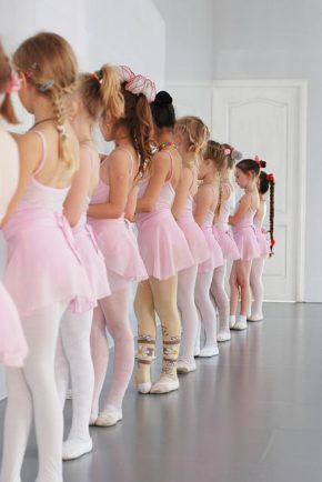 Girls lined up in pink ballet outfits