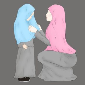 Muslim child and mother