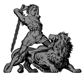 Gladiator with sword over lion