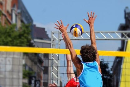 Students playing volleyball