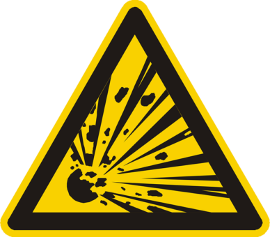 Yellow triangular sign with explosive on it