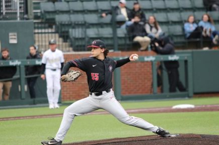 Baseball pitcher in action