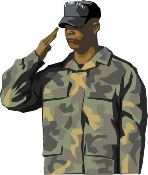 Black army member saluting
