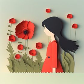 Girl in dress with poppies
