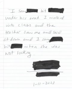 handwritten document with names redacted blacked out