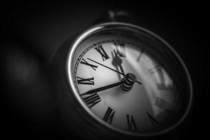 Clock ticking, black and white photo