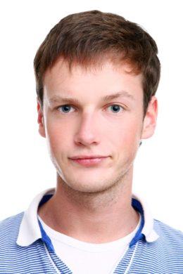 Teen male smirking, photo, white with brown hair