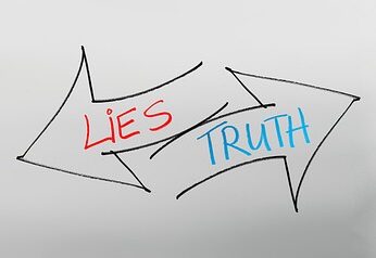 Two arrows pointing away with words "lies" and "truth" in them