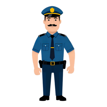 cop graphic, male with mustache, standing